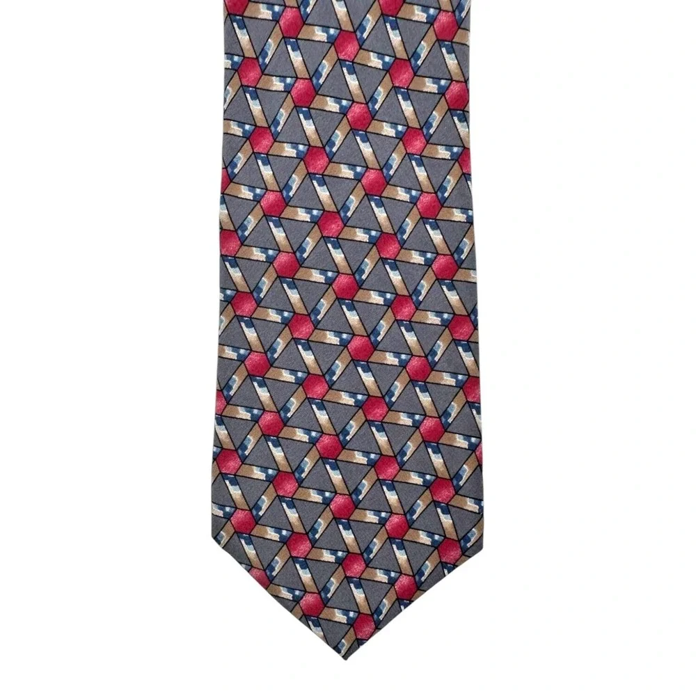 Christian Dior Monsieur Men's Neck Tie One Size Gray Geometric Print 100% Silk